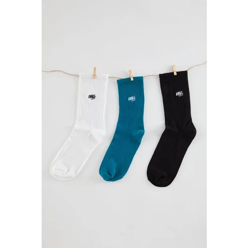 Trendyol Petrol Unisex 3-Piece Cotton Embroidered College-Tennis-Medium Size Socks