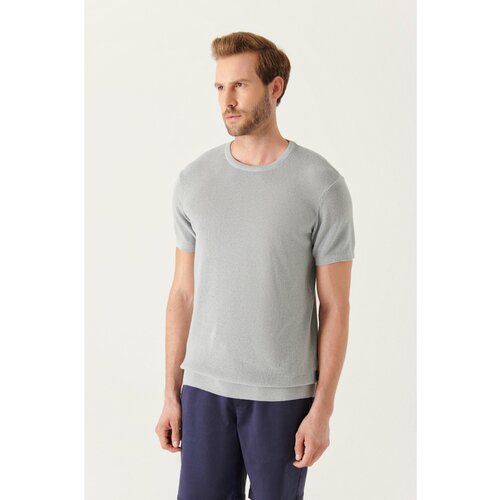 Avva Men's Gray Crew Neck Textured Ribbed Standard Fit Regular Fit Knitwear T-shirt Slike