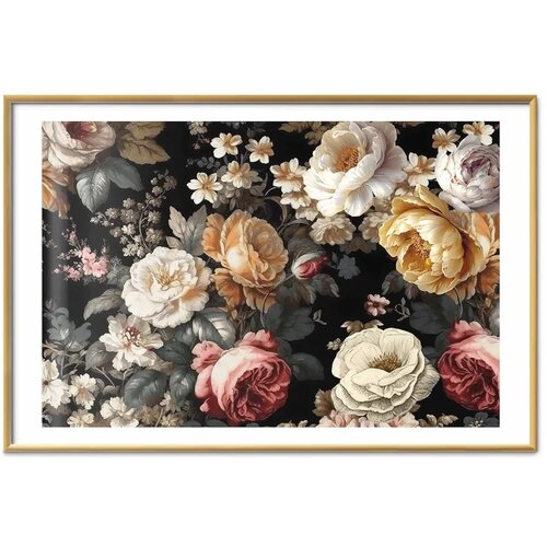  Plakat Colorful Flowers on a Black Background 90x60 Zlatni okvir s margom Cene