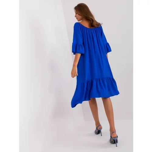 Fashion Hunters Cobalt blue dress with frills and 3/4 sleeves