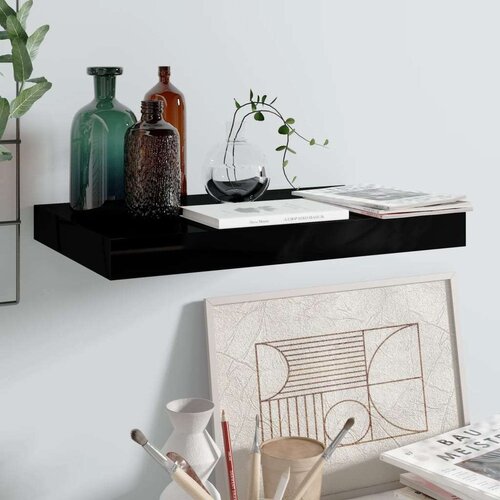  Plutajuća zidna polica visoki sjaj crna 40 x 23 x 3 8 cm MDF Slike