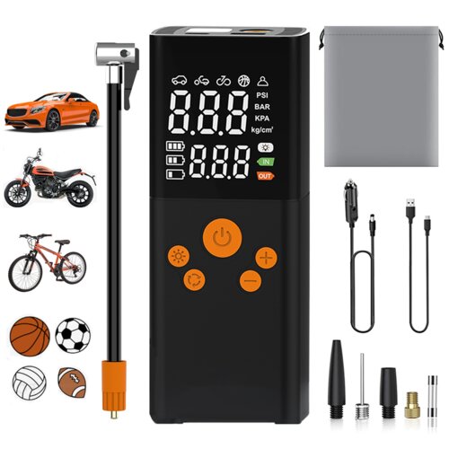 Venisymlis Nova Prenosna Brezžična Avtomobilska Zračna Črpalka Za Avtomobile, Kolesa In Power Bank - Črna/Oranžna, (22089627) Cene