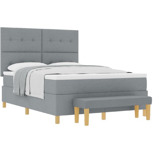 VidaXL Okvir kreveta s madracem i klupicom svijetlosiva 140x190 cm tkanina Slike