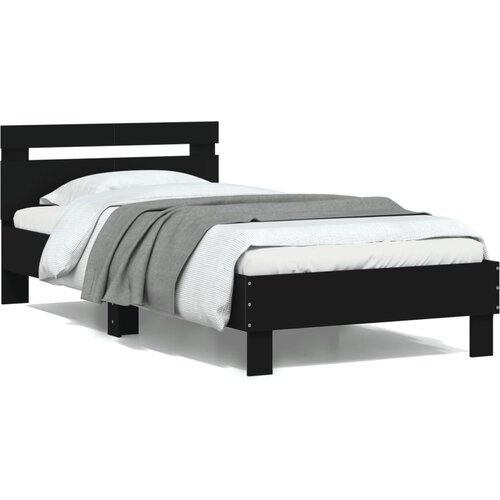 Maison Chic Posteljni okvir - Enojna postelja - Postelja za odrasle z vzglavjem črn 100x200 cm inženirski les-J9382, (21770112) Slike
