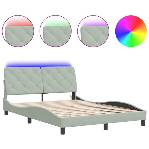 Maison Chic Posteljni okvir - Dvoposteljna postelja - Zakonska postelja z LED lučkami svetlo siv 120x200 cm žamet, (21695172) Slike