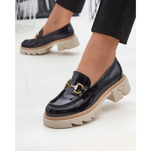 Resti Lacquered black women's moccasins with crystals Inriw - Footwear Cene