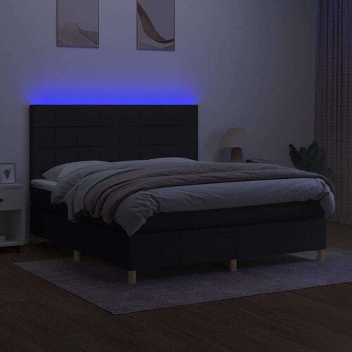  Box spring s madracem LED crni 160x200 cm od tkanine Slike