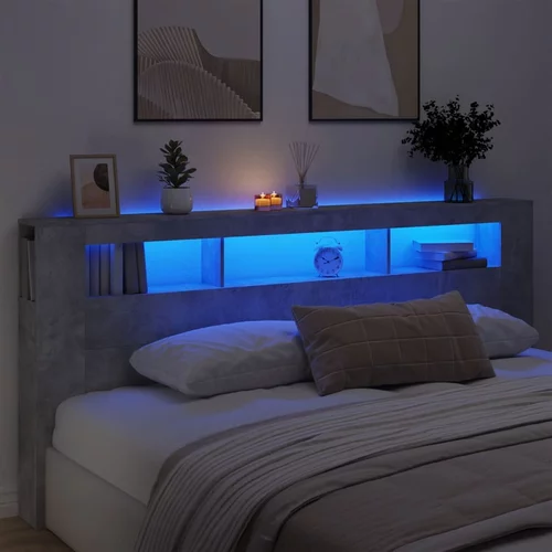 vidaXL LED posteljno vzglavje betonsko sivo 220x18,5x103,5 cm inž. les