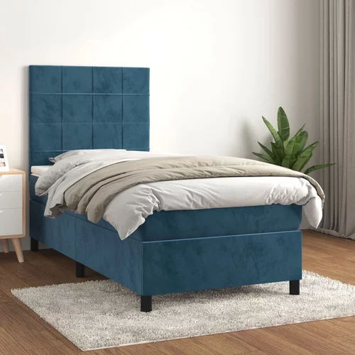 vidaXL Box spring postelja z vzmetnico temno modra 90x200 cm žamet