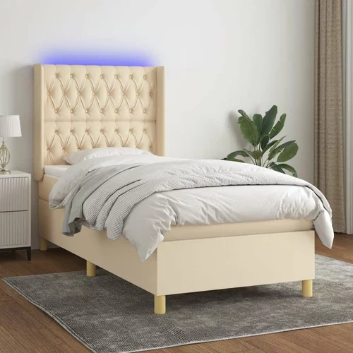  Box spring postelja z vzmetnico LED krem 90x200 cm blago, (20898597)