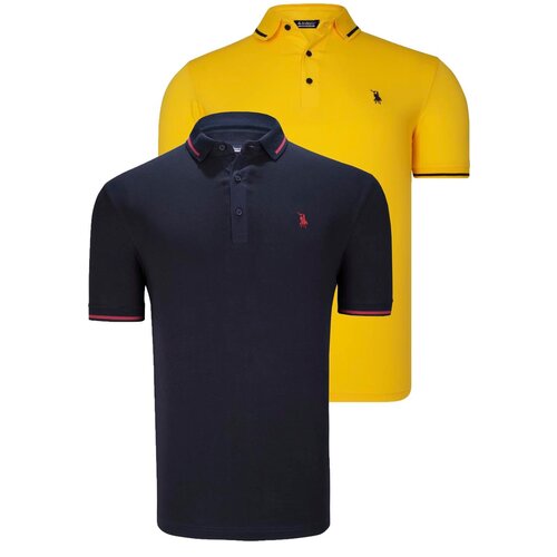 Dewberry DOUBLE SET T8586 MEN'S T-SHIRT-NAVY-YELLOW Cene