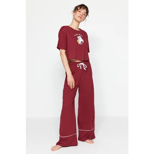 Trendyol Pajama Set - Burgundy - With Slogan