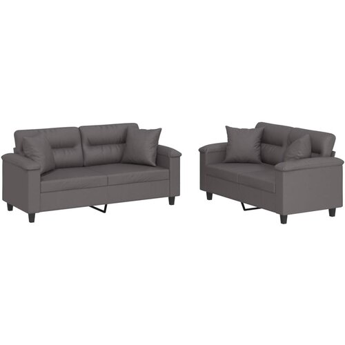  2-dijelni set sofa s jastucima sivi od umjetne kože Slike