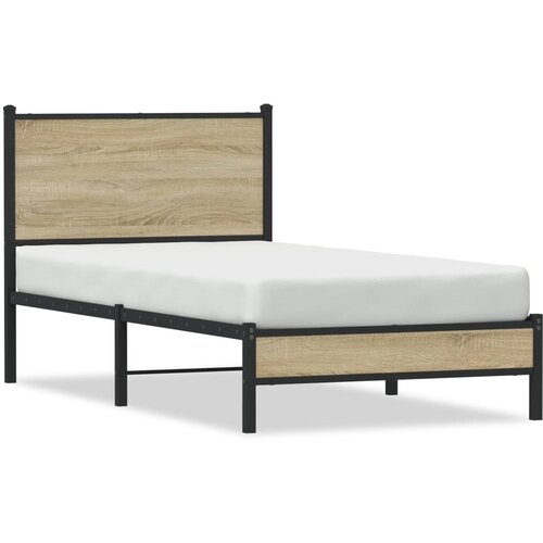 VidaXL Metalni okvir kreveta s uzglavljem boja hrasta sonome 90x200 cm Slike