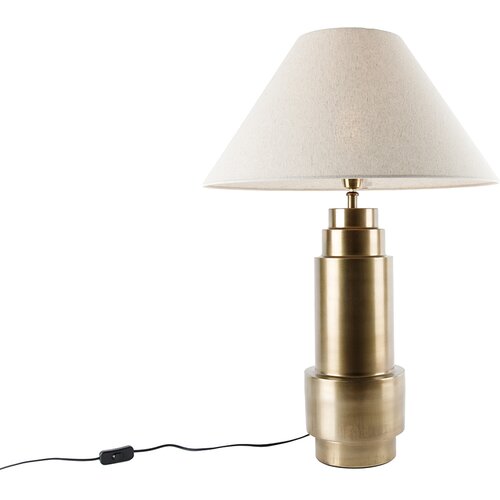 QAZQA Tafellamp brons stoffen kap beige 55 cm - Bruut Cene