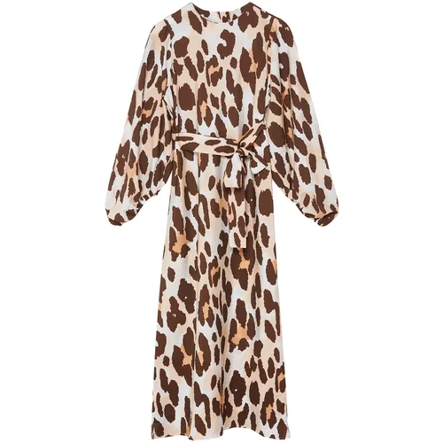 Trendyol Brown Leopard Patterned Balloon Sleeve Woven Dress