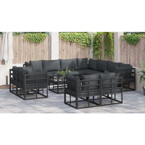 vidaXL Vrtna sedežna garnitura 12 pcs Črna 70 x 70 x 32 cm Aluminij Cene