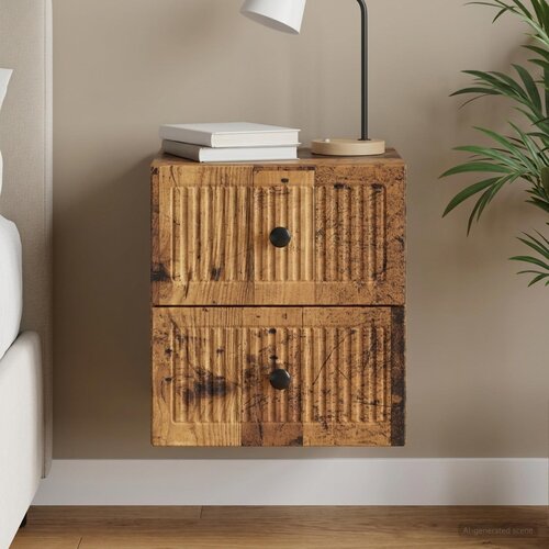  Noćni ormarić za montažu na zid Staro drvo 33 x 34,5 x 40 cm Slike