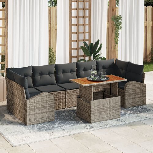 VidaXL Vrtni kavč set Set 8 Siva, Rjava Ratan, Poliester, Steklo Slike