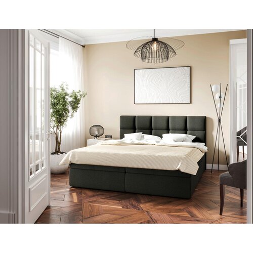 MID.YOU POSTELJA Z VZMETNICO 180 cm x 200 cm , les, tekstil, leseni material temno siva Cene