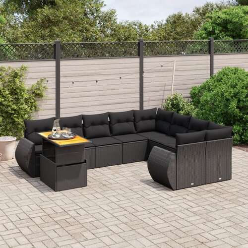 VidaXL 10-dijelni set vrtnih sofa s jastucima crni od poliratana Slike