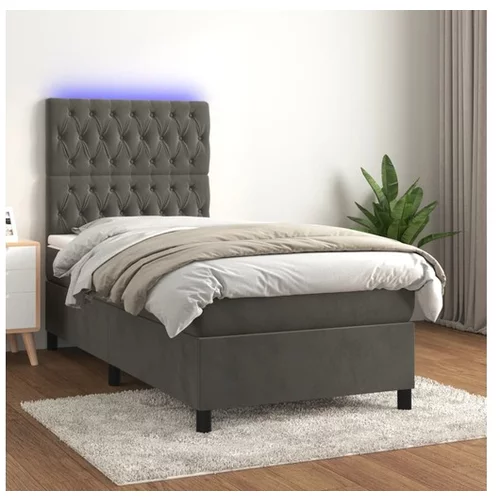  Box spring postelja z vzmetnico LED temno siva 90x200 cm žamet