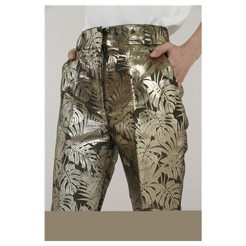 Mona ženske zlatno-maslinasto zelene uske pantalone od brokata 5063501-0 Slike