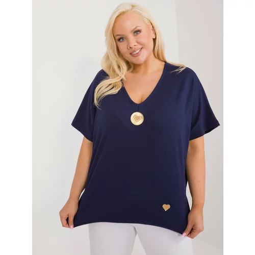 Fashion Hunters Navy blue asymmetrical blouse plus size