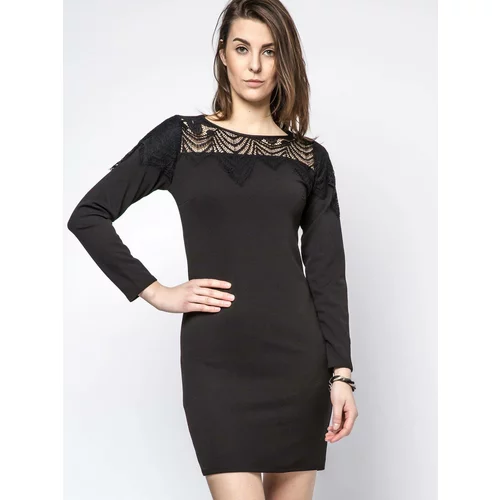 Euphory DRESS WITH LACE AT THE NECKLINE BLACK