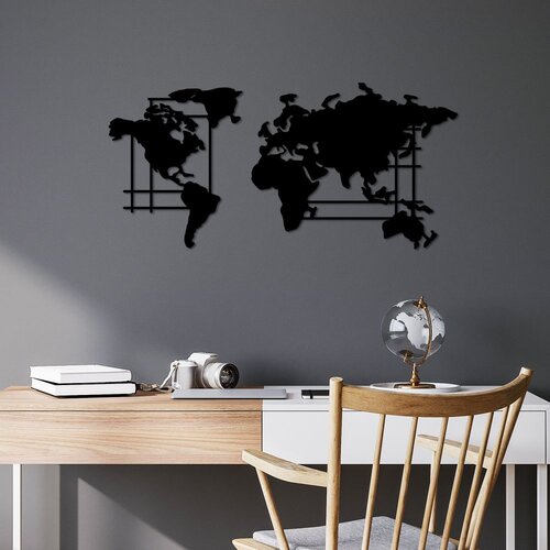 Wallity Zidna dekoracija World Map - M, 70 x 33 cm, Crna Cene