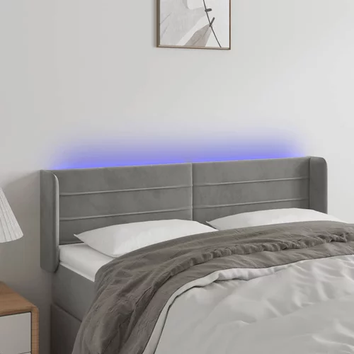 vidaXL LED posteljno vzglavje svetlo sivo 147x16x78/88 cm žamet