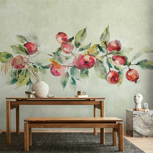  Foto tapeta - Apple branch - delicate landscape with a plant and apples on a white background 200x140 Slike