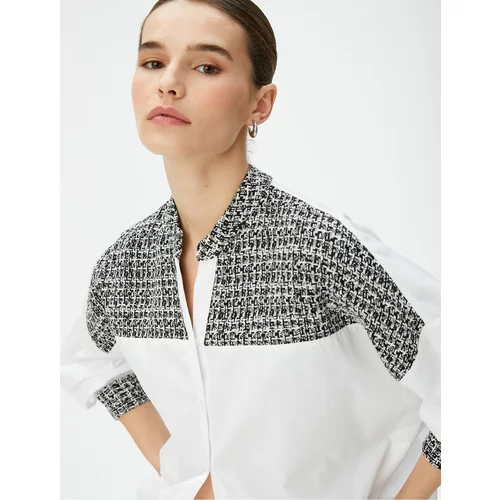 Koton Long Sleeve Poplin Shirt Tweed Detailed Prevailing Collar Buttoned Cotton