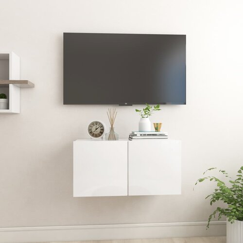 VidaXL Viseča TV omarica visok sijaj bela 60x30x30 cm Slike