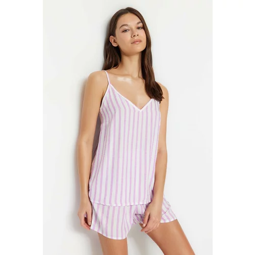 Trendyol Lilac Striped Undershirt-Shorts Woven Pajamas Set
