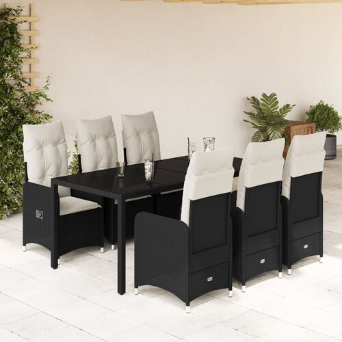 VidaXL 7-dijelni vrtni bistro set od poliratana s jastucima crni Slike