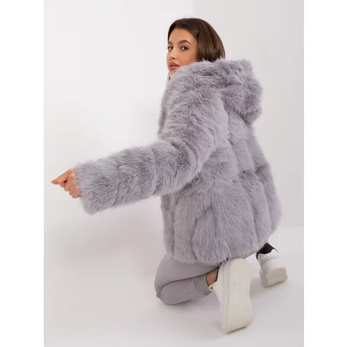 Fashion Hunters Grey women's fur jacket with hood
