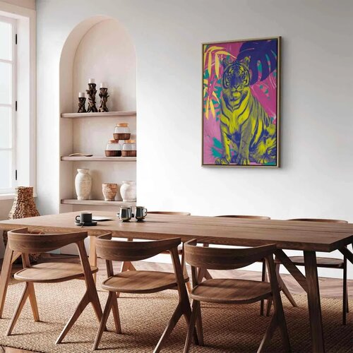  Slika - Colorful Tiger - Intense Colors of a Tiger Surrounded by Tropical Plants 40x60 U prirodnom drvenom okviru Slike