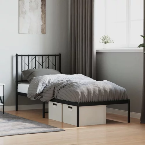 Metalni okvir za krevet s uzglavljem crni 75x190 cm
