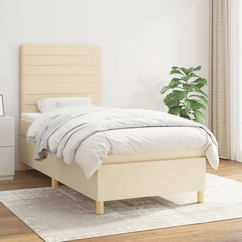  Box spring postelja z vzmetnico krem 90x190 cm blago, (20893844)