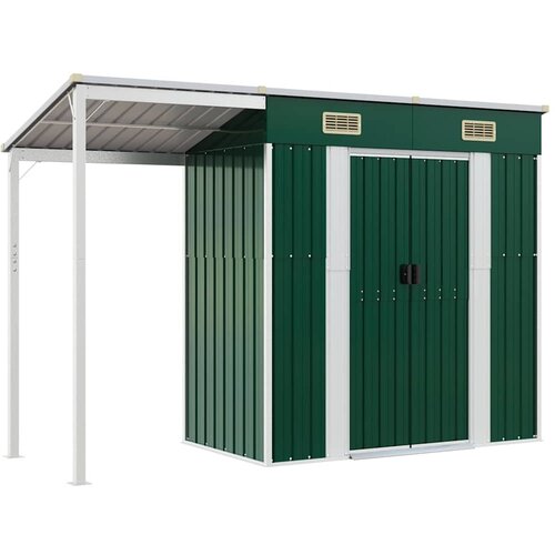  Vrtna kućica s produženim krovom zelena 277x107x181 cm čelik Slike