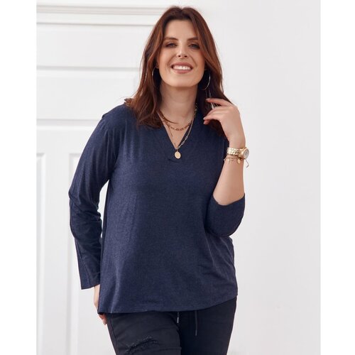 Fasardi Classic navy blue V-neck blouse Slike