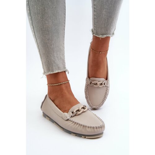 Kesi Women's leather loafers with embellishment, beige S.Barski Cene