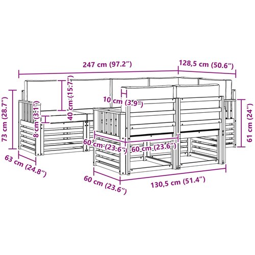  Set vanjskih sofa 7 pcs Bijela i krem 247 x 128,5 x 73 cm Slike