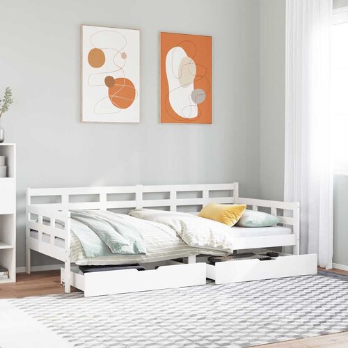 Dnevni krevet s ladicama bez madraca 80x200 cm masivno drvo Bijela 90 x 190 cm Slike
