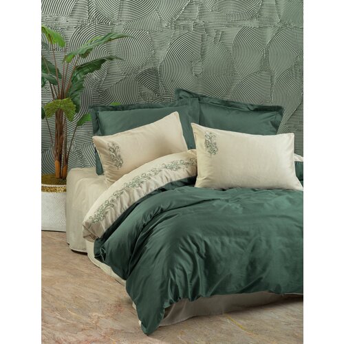 L'essential Maison Andy - Green GreenEcru Satin Double Quilt Cover Set Slike
