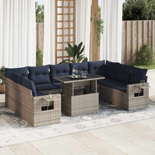 vidaXL 10-dijelni set vrtnih sofa poliratan i bagrem s jastucima sivi Cijene