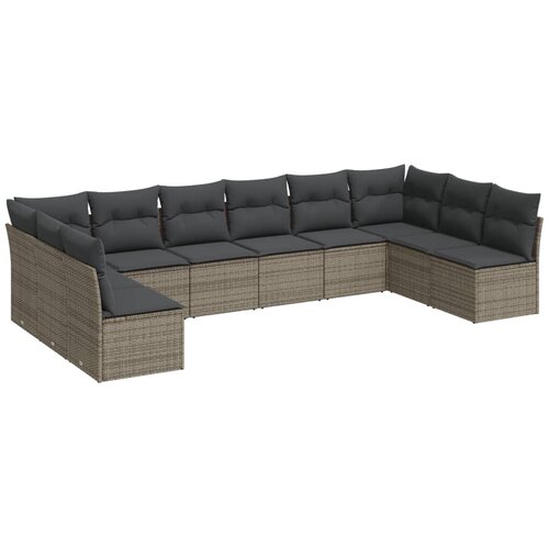  10-dijelni set vrtnih sofa od poliratana s jastucima sivi Slike