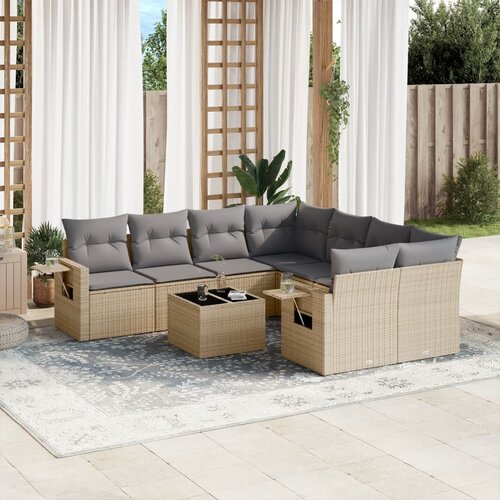 vidaXL 9-dijelni set vrtnih sofa s jastucima bež od poliratana Cijene
