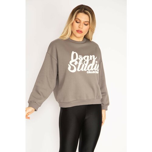 Şans Women's Plus Size Gray 3-Thread Raised Sweatshirt Slike